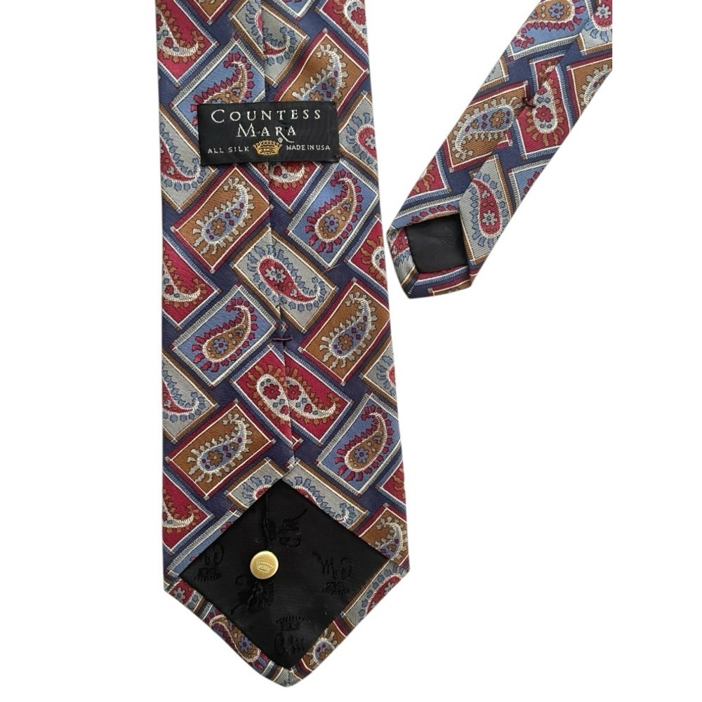 Countess Mara men’s 100% silk paisley print classic neck tie made in USA navy - Picture 3 of 6
